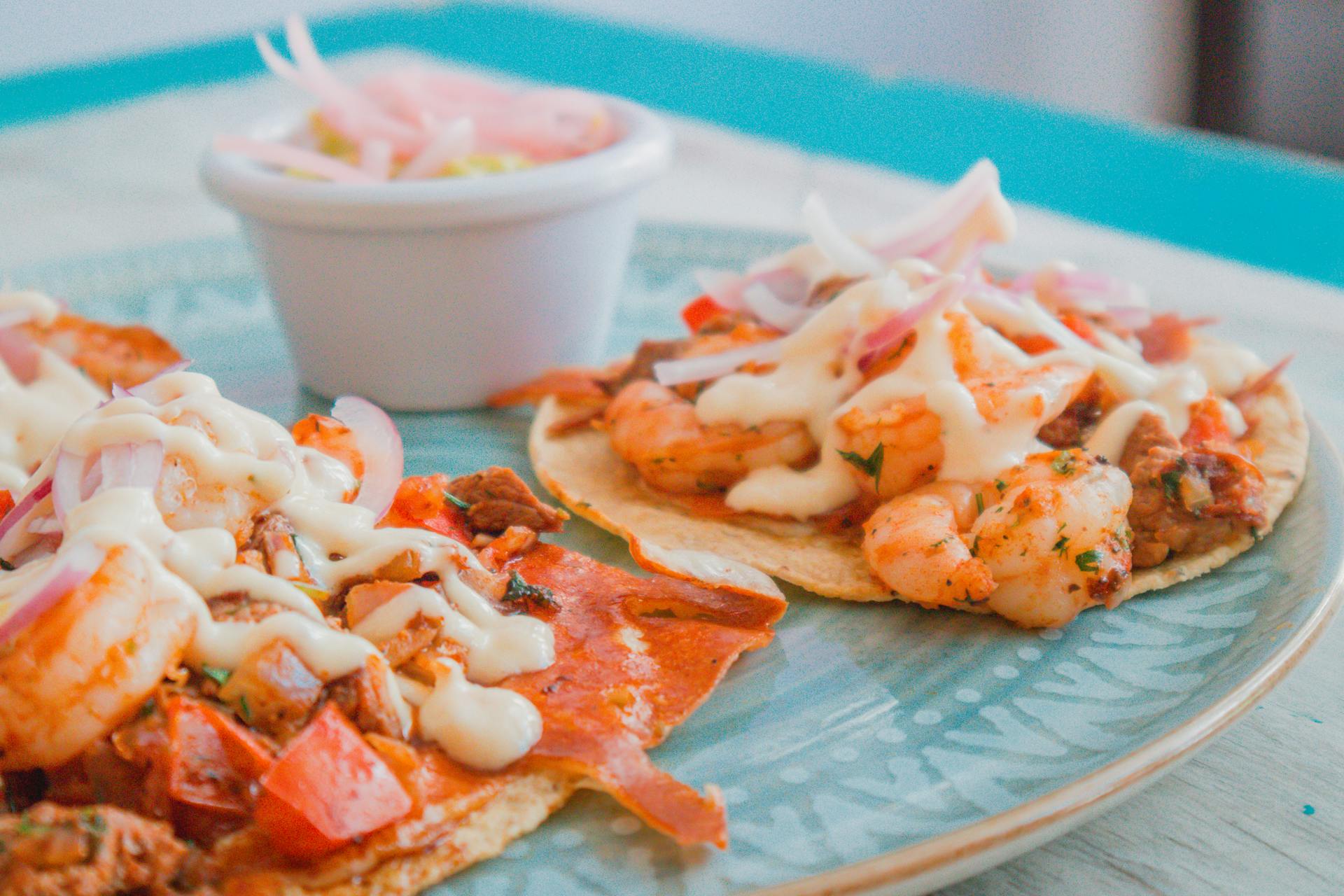 a closeup of shrimp tacos