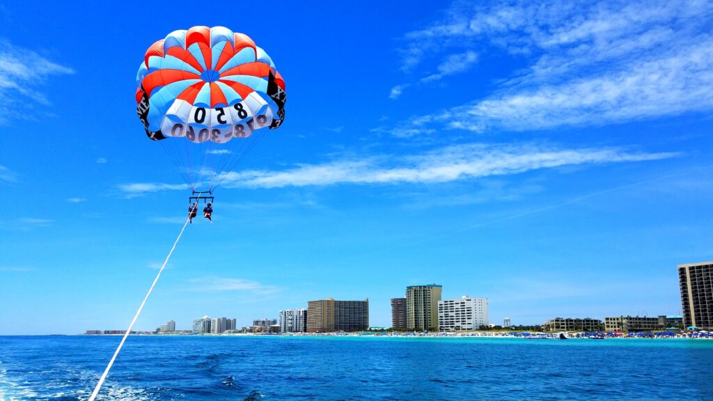 a couple parasailing